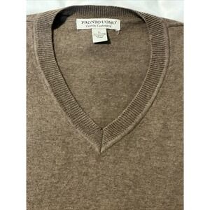 Pronto Uomo Cotton Cashmere Sweater Mens Size Large Long Sleeve V Neck Tan Brown